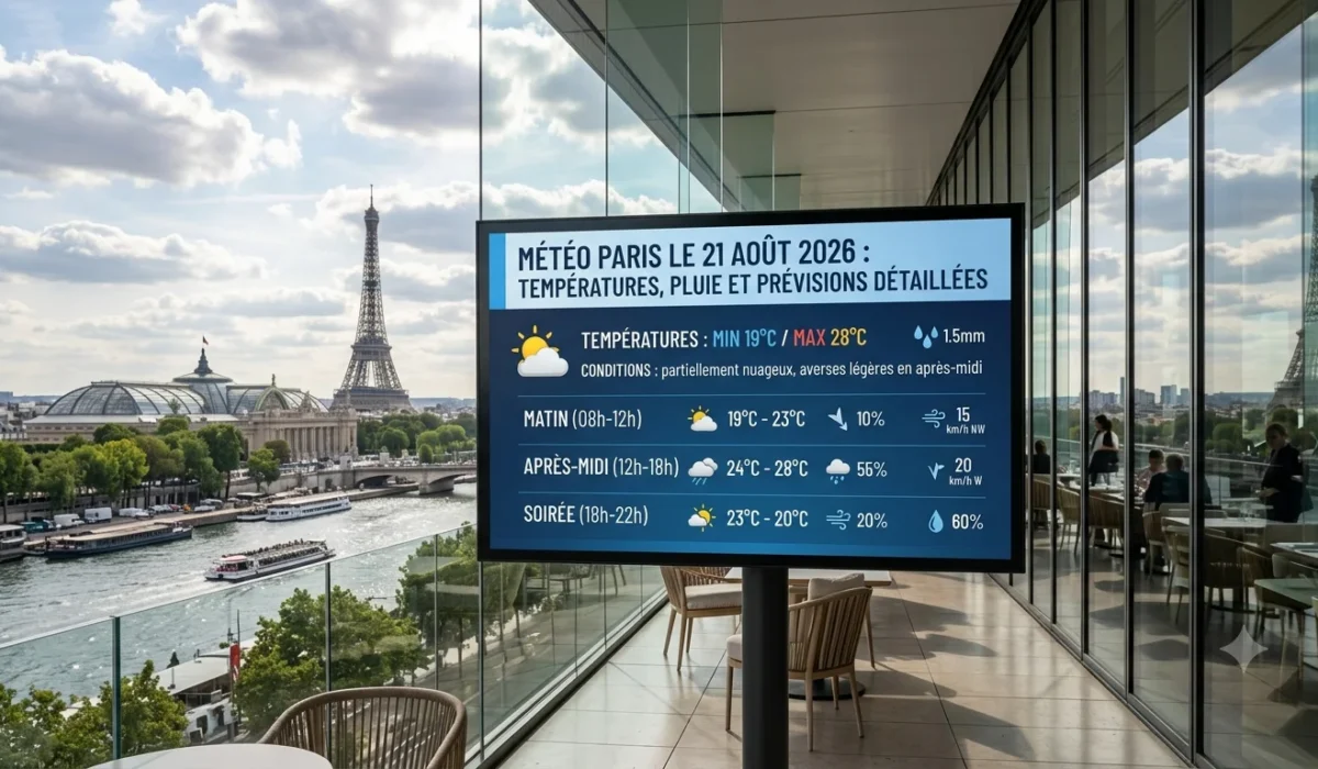 Météo Paris le 21 août 2026 : températures, pluie et prévisions détaillées