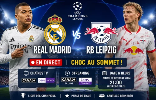 Real Madrid Vs RB Leipzig En direct – Streaming, Chaînes TV et Choc de Ligue des Champions au Sommet 21/10/26